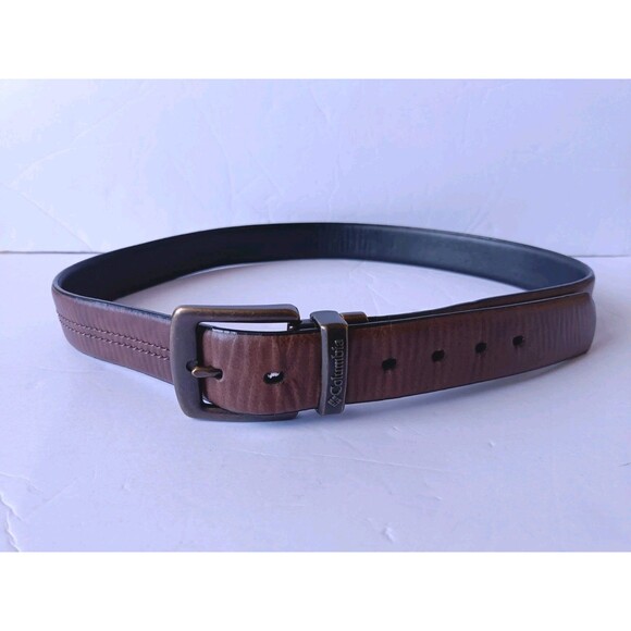 Columbia Other - Columbia Belt Synthetic Leather Men's 38 Brown Black Stitched Adjustable